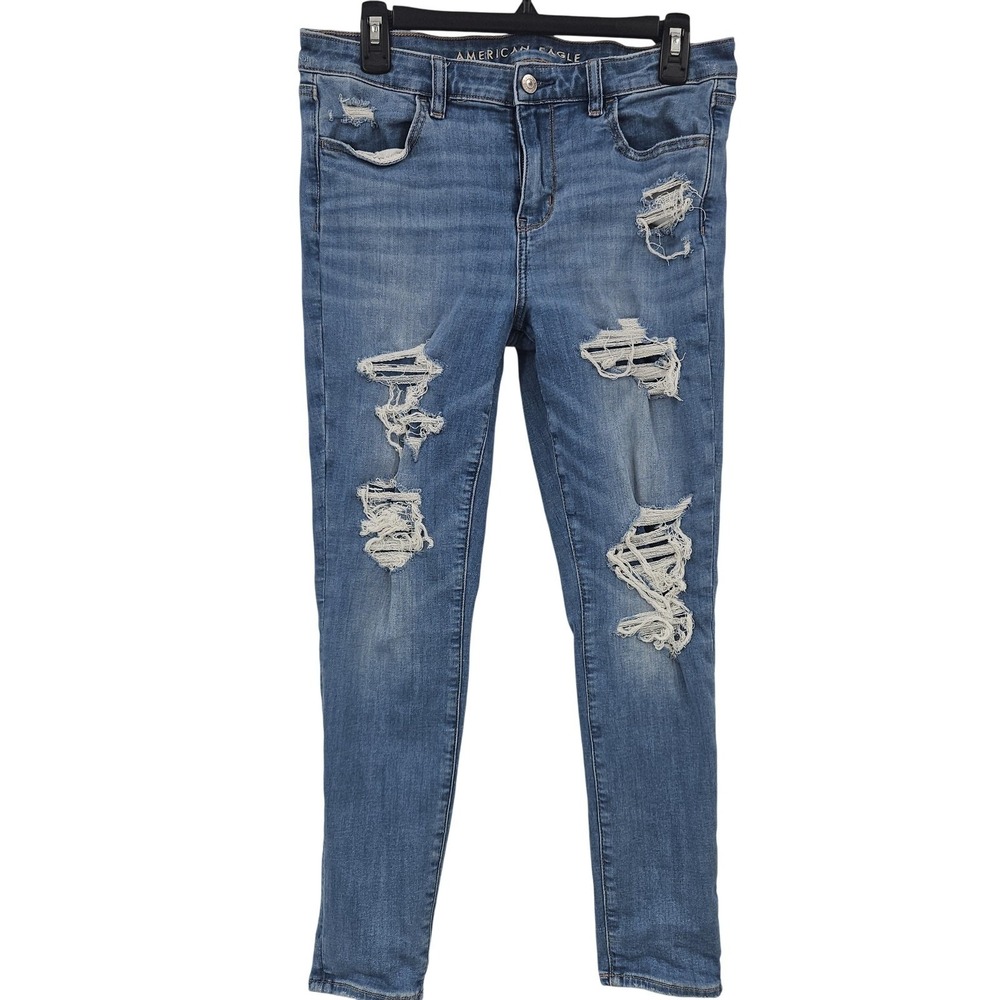 American Eagle Jeans Womens 10 Blue Jegging Distressed Next Level Stretch
